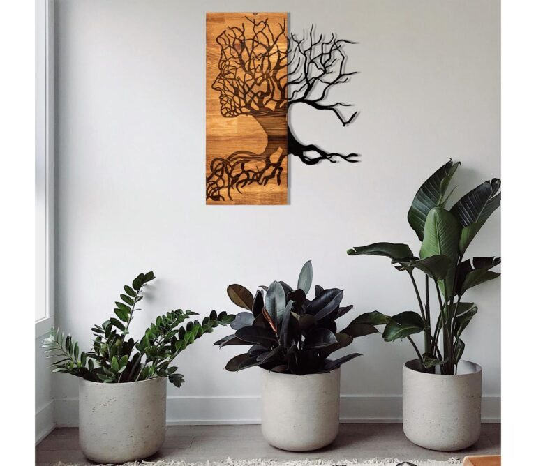 Nástěnná dekorace 45x58 cm strom života dřevo/kov