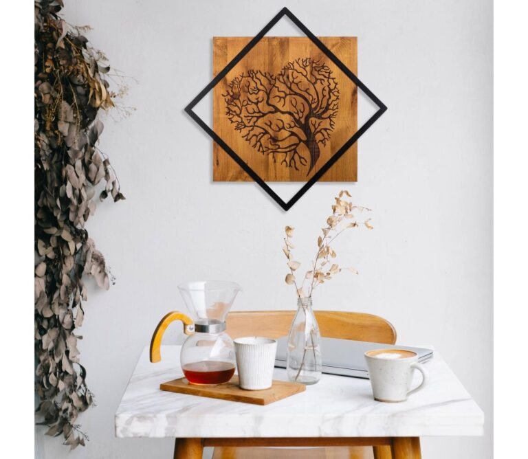 Nástěnná dekorace 54x54 cm strom dřevo/kov