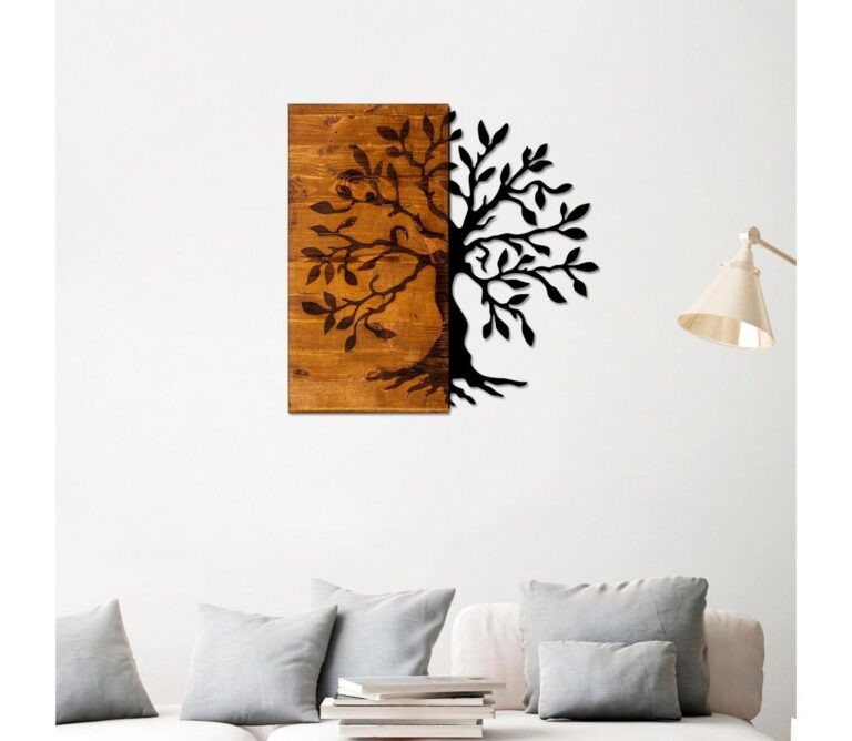 Nástěnná dekorace 58x58 cm strom dřevo/kov