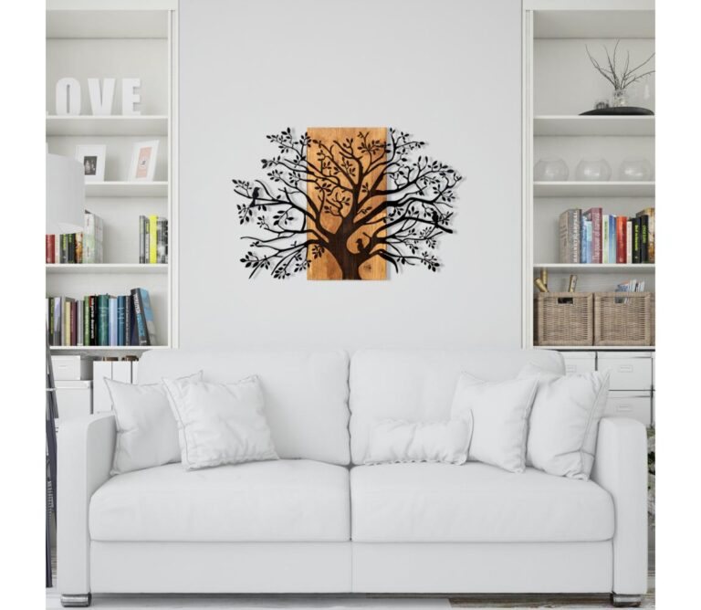 Nástěnná dekorace 85x58 cm strom dřevo/kov