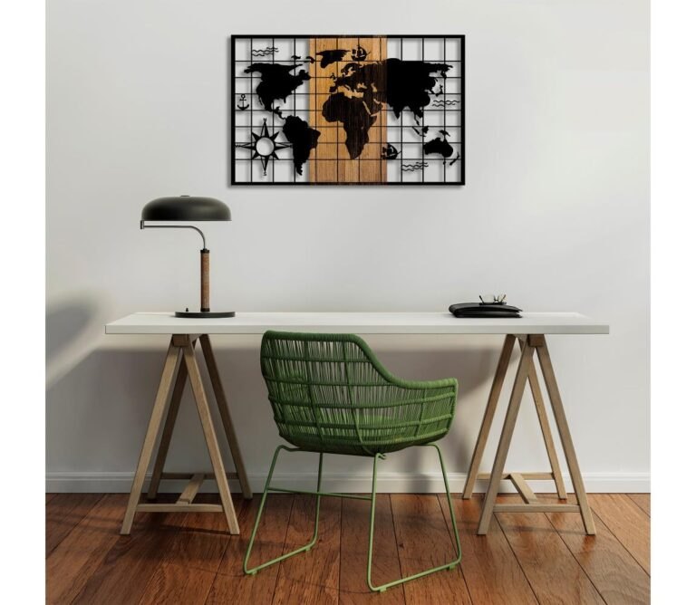 Nástěnná dekorace 90x58 cm mapa dřevo/kov