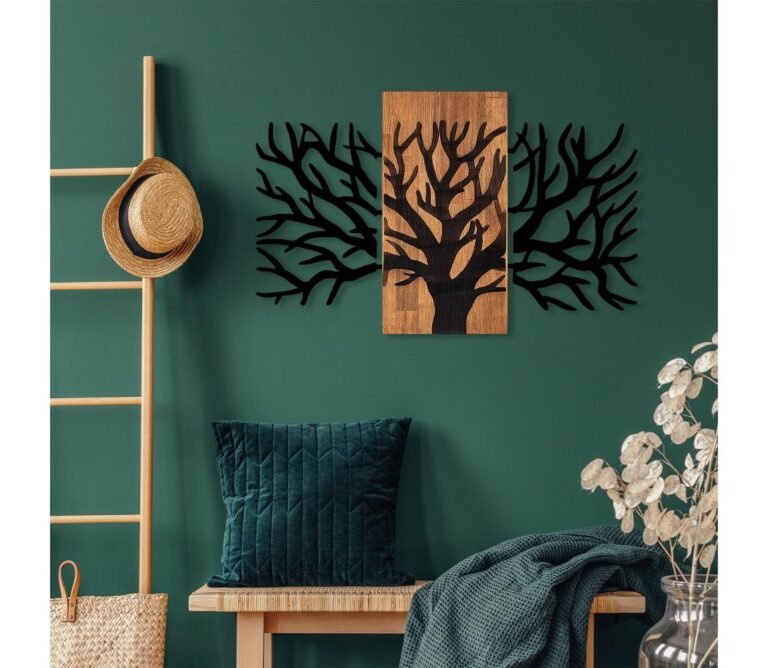 Nástěnná dekorace 96x58 cm strom dřevo/kov