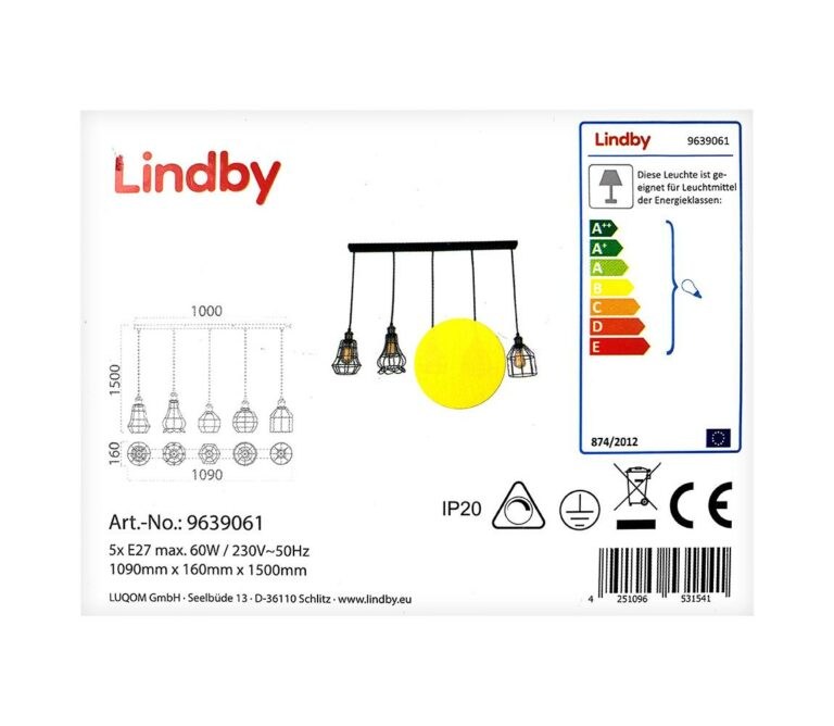 Lindby Lindby - Lustr na lanku ALBERTA 5xE27/60W/230V