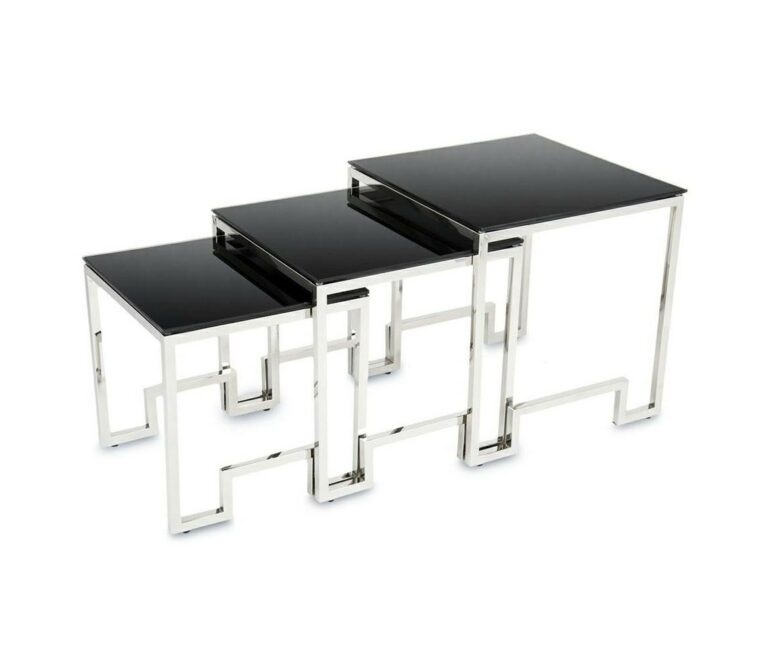 HowHomely SADA 3x Konferenční stolek SAMMEN chrom/černá