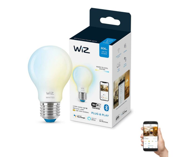 WiZ 871951455208100 LED EEK2021 E A G E27 7 W = 60 W ovládání přes mobilní aplikaci 1 ks