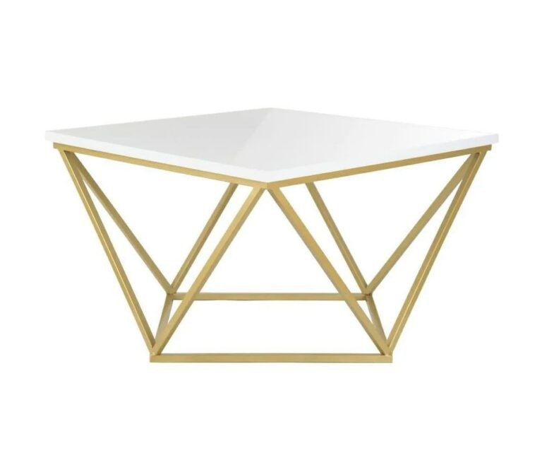 HowHomely Konferenční stolek CURVED 62x62 cm mosaz/bílá
