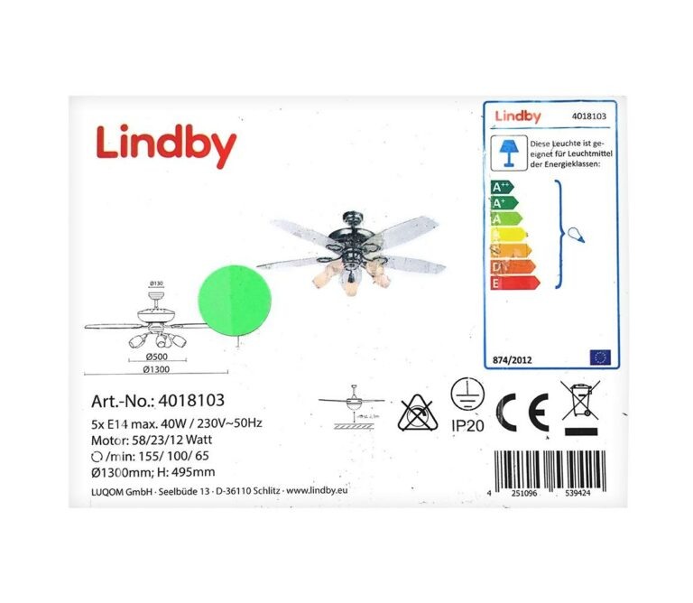 Lindby Lindby - Stropní látor se světlem CEDRIK 5xE14/40W/230V